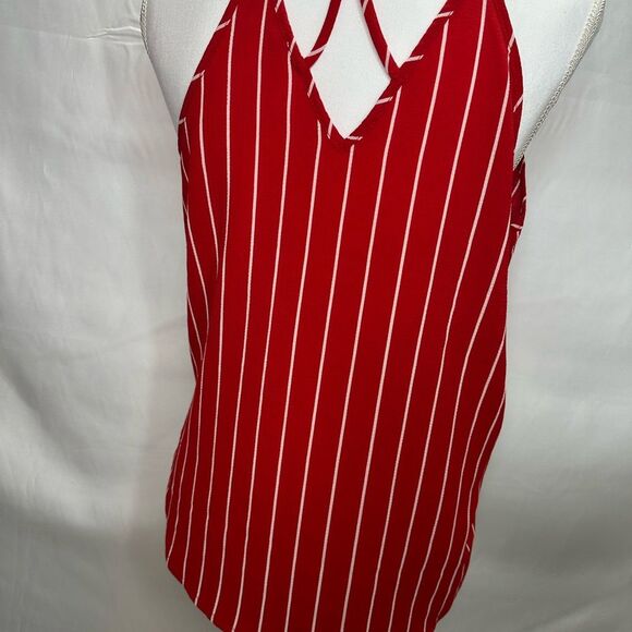 Monteau Red and white striped tank top V-neck Size M - Picture 4 of 10